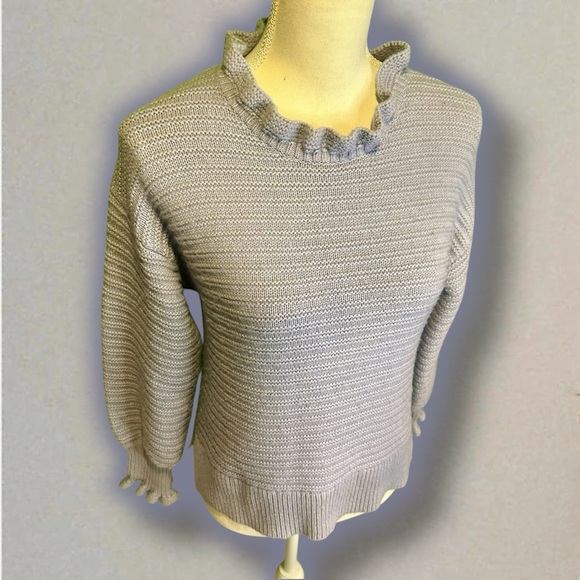 Madewell ‘Ruffle Neck Pullover Sweater’ in Cotton Merino Wool in Dusk Periwinkle - Picture 16 of 16